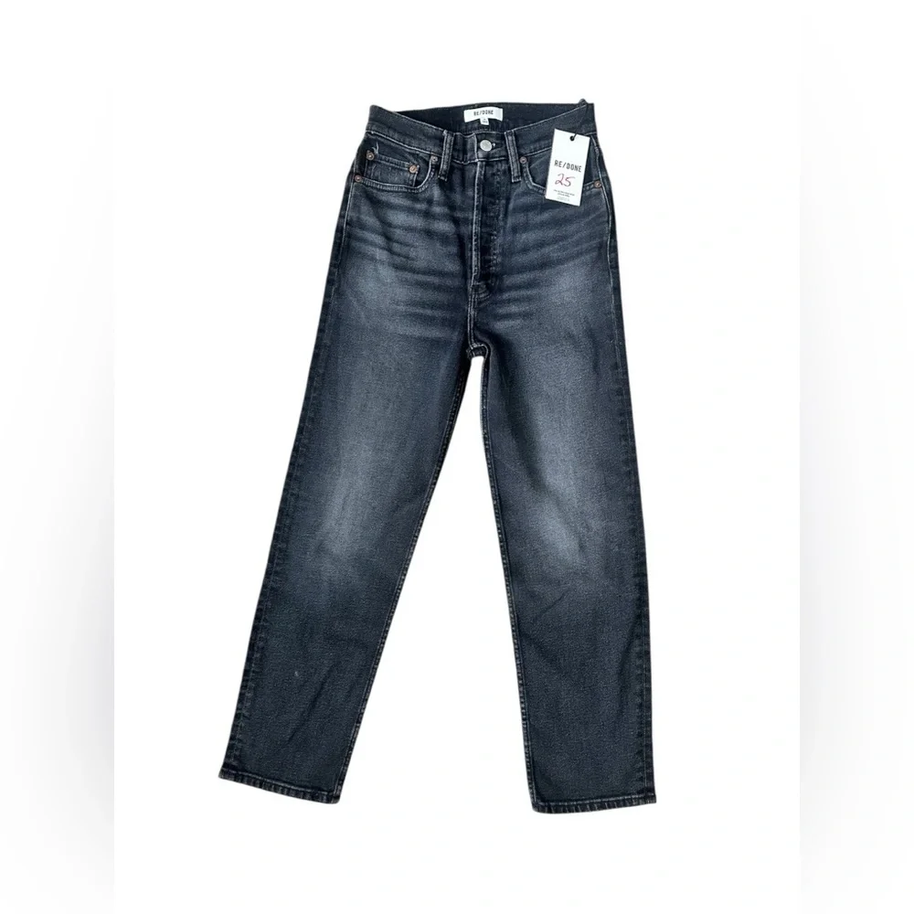 RE/DONE Jeans 70s Ultra High Rise Stove Pipe Black Denim Women Size 26 $265 NWT